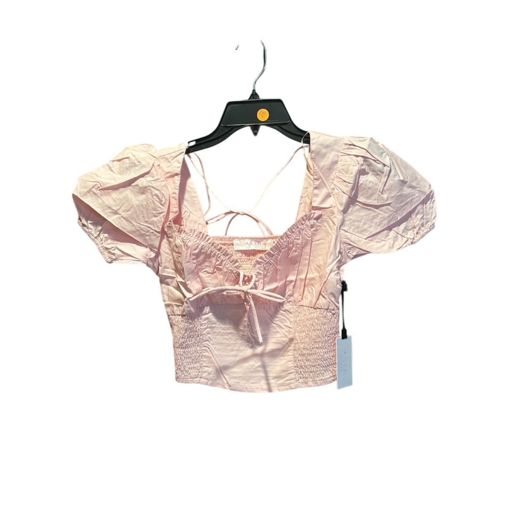 ASTR the Label Puff Sleeve Smocked Poplin Blouse in Blush XS NWT
